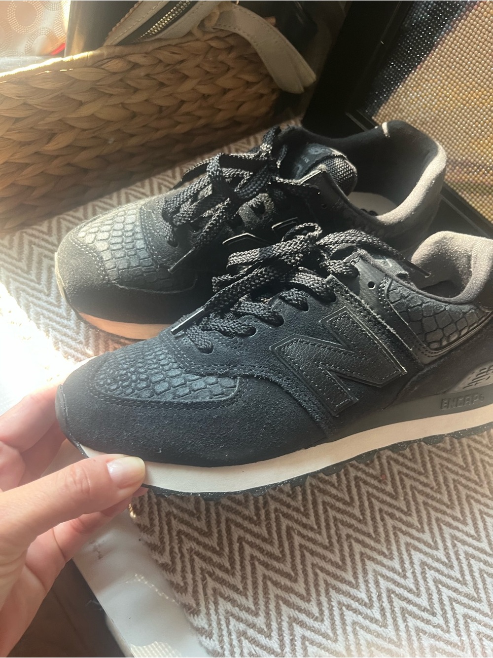 New Balance Women’s Black Textured Lace-Up Sneakers